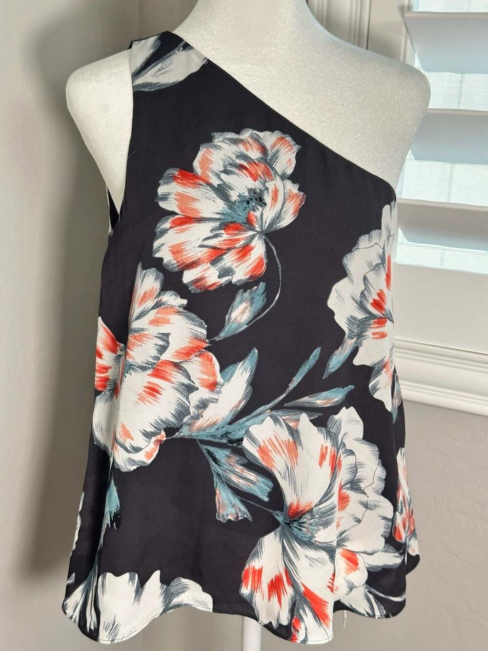 1.STATE One Shoulder Floral Chiffon Blouse Top Size S